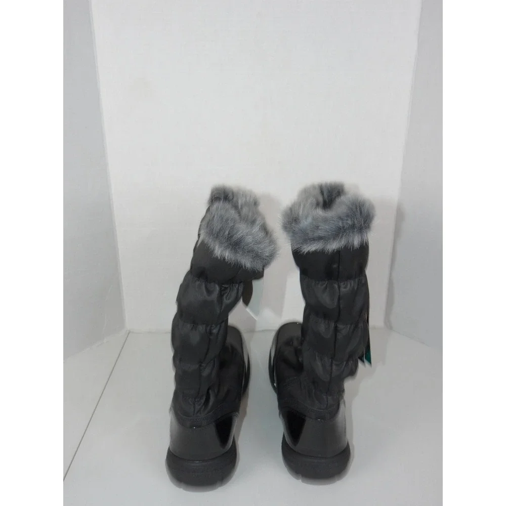 Sporto Eco System Womens Black Quilted Faux Fur Trim Winter Boots Size 10 NEW